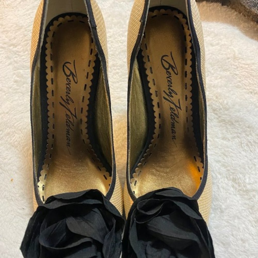 beige and black beverly feldman high heels size 7.5